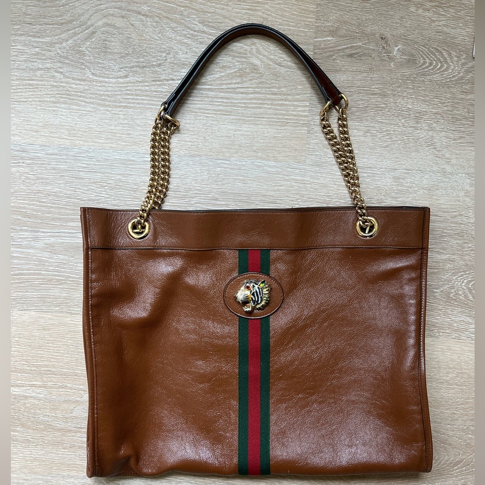 Gucci bag - Rajah Chain Tote - Leather Large in a camel brown leather